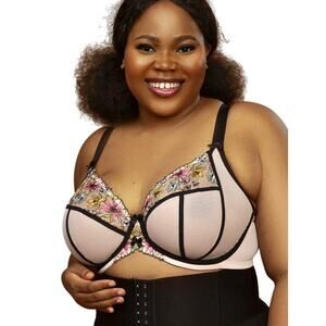 Elomi Carrie Embroidered Floral Ballet Pink Underwire Coquette Bra Fairy 36M